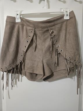 Rosebullet Taupe Fringe Lace-Up Skort Shorts
